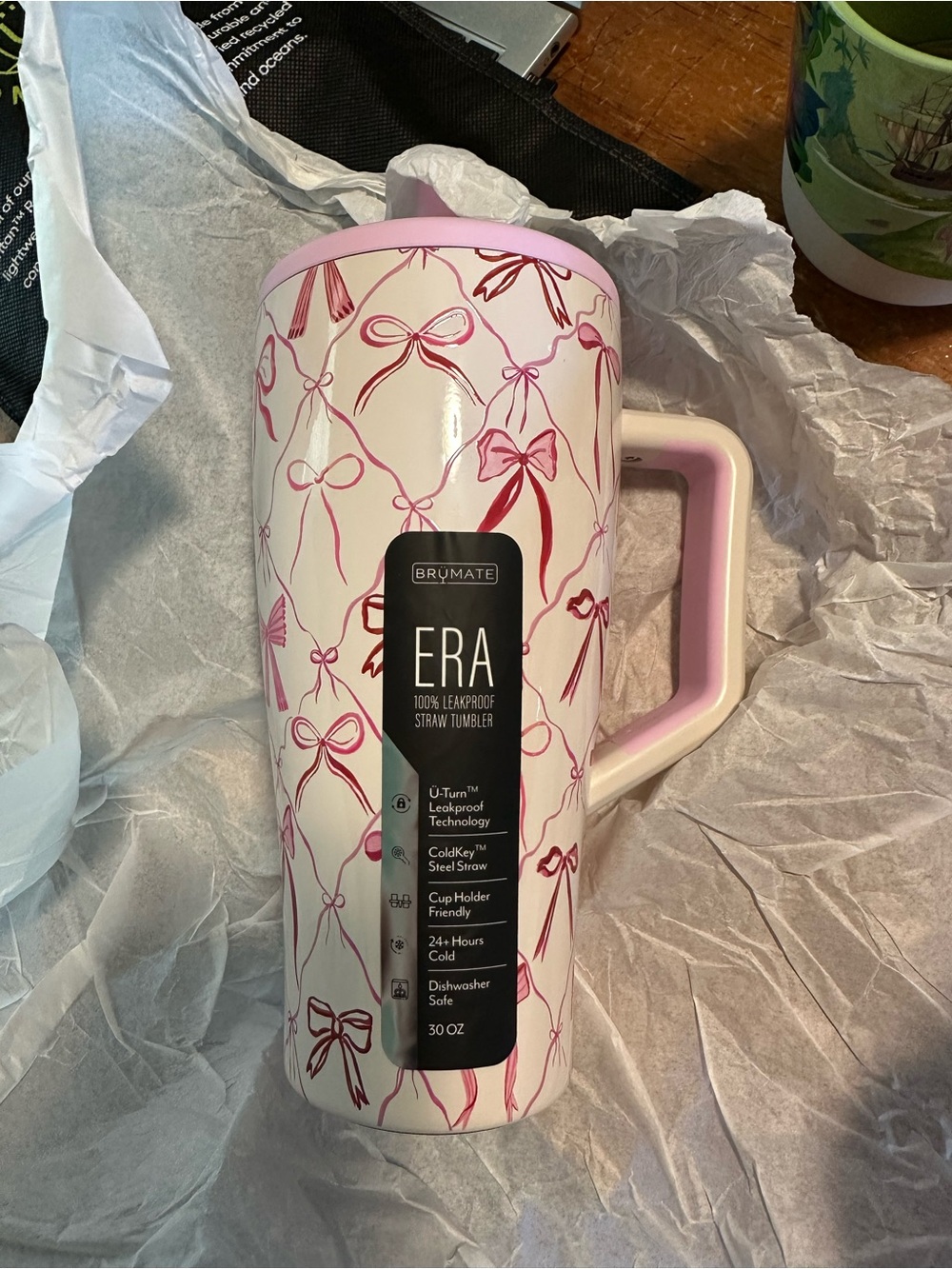 BrüMate ERA 30oz Pink Bow Pattern Leakproof Straw Tumbler